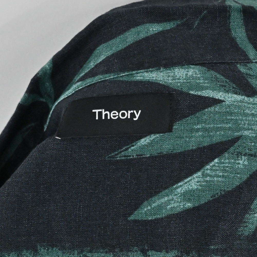 Theory Irving Bamboo Shirt Mens Size XL Black Teal Linen Tropical Button Resort - Picture 5 of 9
